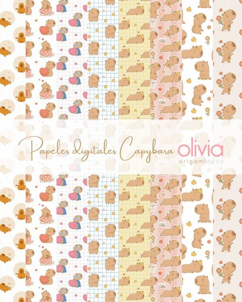 Papeles Digitales Capibara + Mini Libro para Colorear | Origami, Scrapbook y Actividades Infantiles