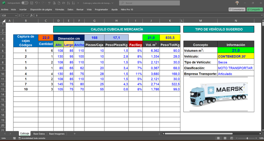 Cálculo de Cubicaje y Selección de Transporte para Despacho de Mercancía