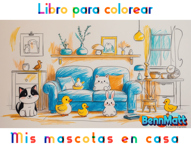 Mascotas en casa Libro para colorear