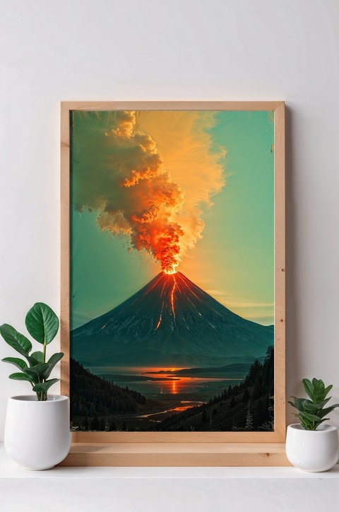 Volcán de fuego / Arte Digital imprimible / Arte de IA