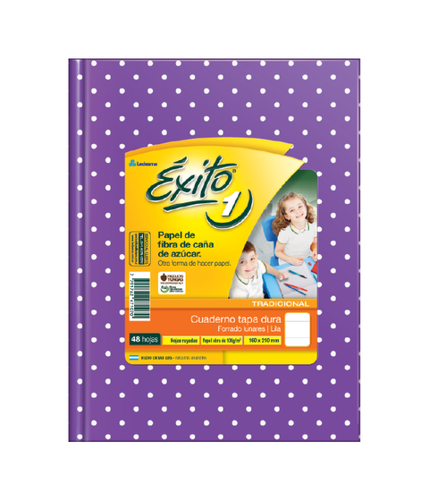 CUADERNO EXITO E3 LILA LUNARES BLANCOS RAYADO