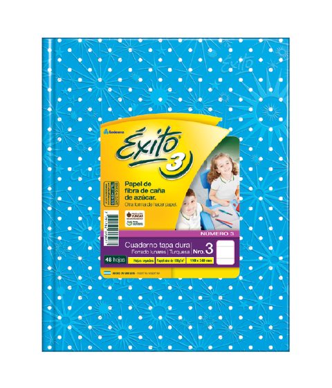 CUADERNO EXITO E3 RAYADO  CELESTE LUNARES BLANCO