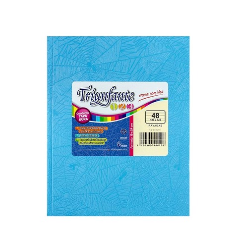 Cuaderno 123 rayados 48 hojas TRIUNFANTE  Forrado CELESTE 