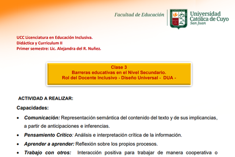 Clase 3 Barreras educativas en el Nivel Secundario. Rol del Docente Inclusivo - Diseño Universal - DUA -