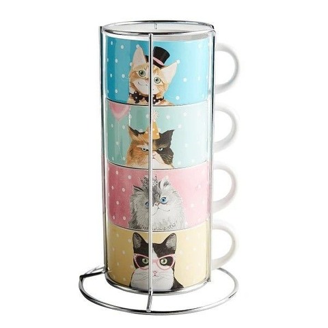 Set de 4 tazas con soporte de metal