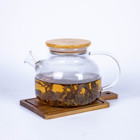 Tetera de vidrio con tapa de bamboo