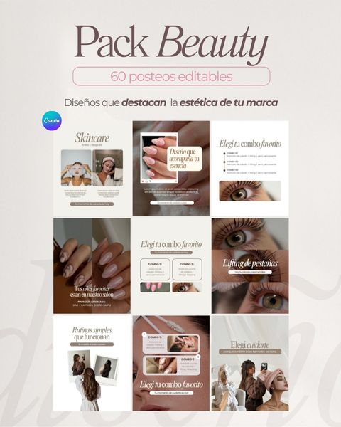  BEAUTY - 60 plantillas editables para posteos de IG