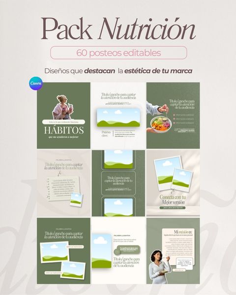 NUTRICIONISTA - 60 plantillas editables para posteos de IG