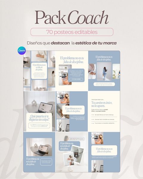 COACH / MENTORA - 70 plantillas editables para posteos de IG