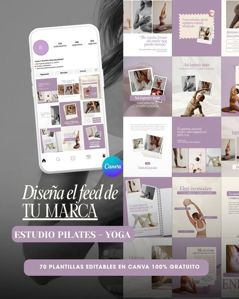 PILATES/YOGA -  70 plantillas editables para posteos de IG
