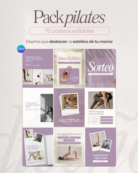 PILATES/YOGA -  50 plantillas editables para posteos de IG