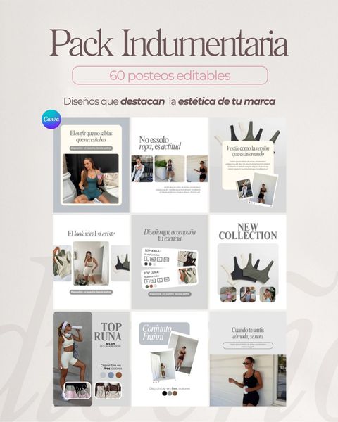  INDUMENTARIA - 60 plantillas editables para posteos de IG