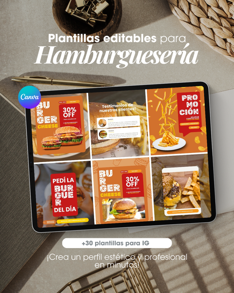 HAMBURGUESERÍA - 30 plantillas editables para IG