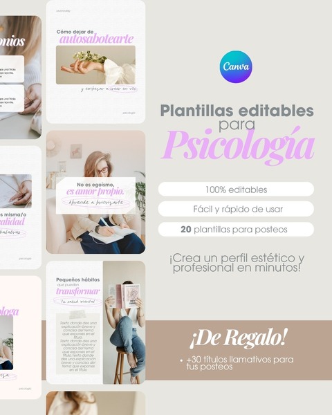 PSICOLOGÍA - 20 plantillas editables para posteos de IG