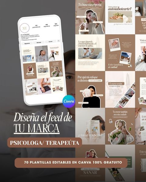 PSICOLOGÍA - 70 plantillas editables para posteos de IG