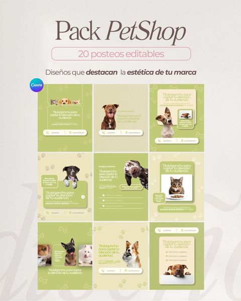 PETSHOP - 30 plantillas editables para posteos de IG