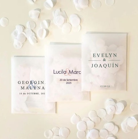 Sobre de papel seda personalizado con confetti natural
