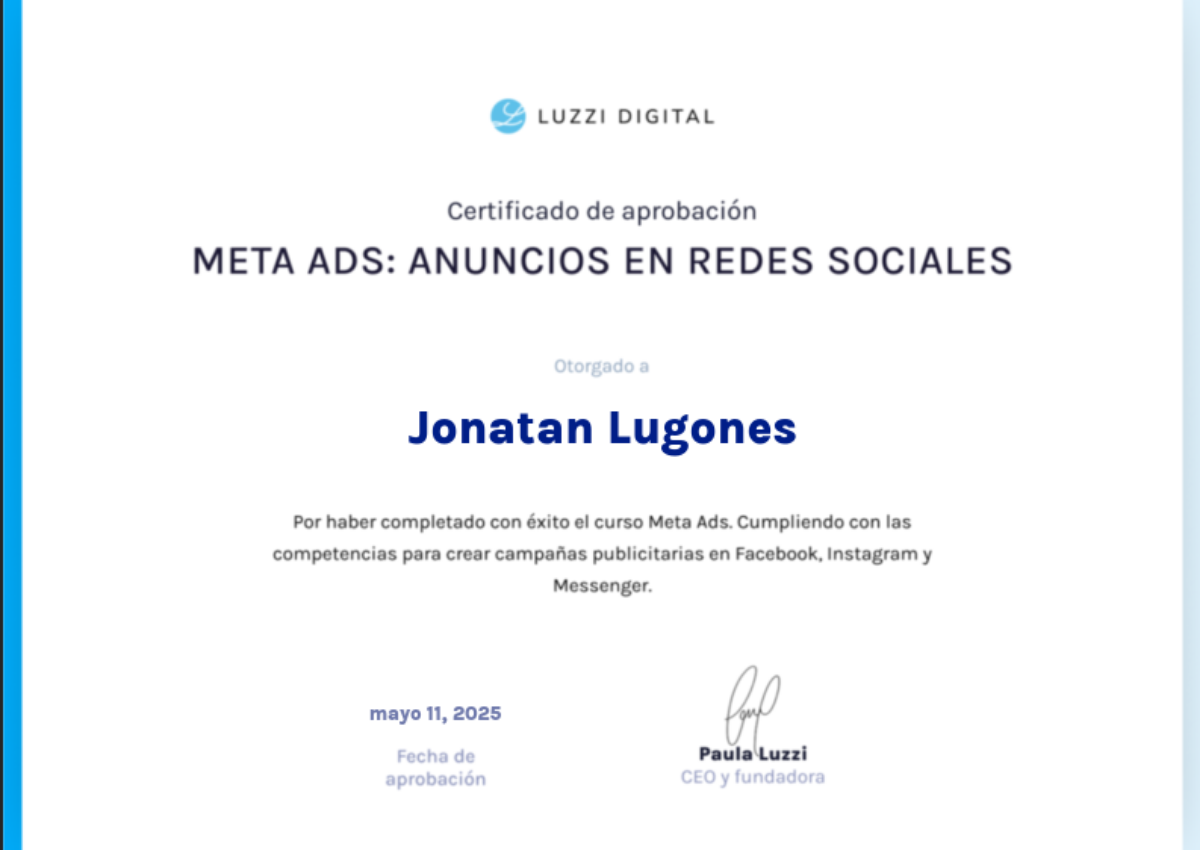 Certificado Meta Ads — Luzzi Digital