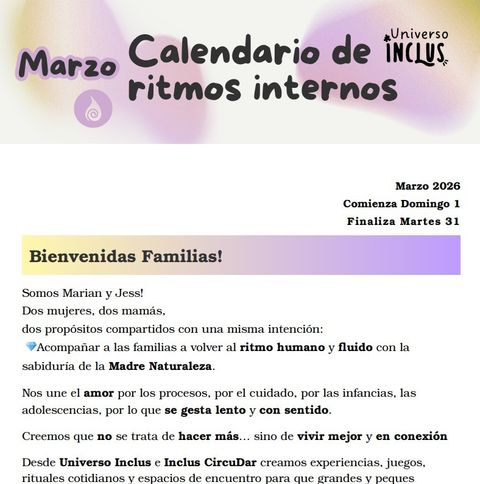 Guía con actividades día por día- Calendario Marzo