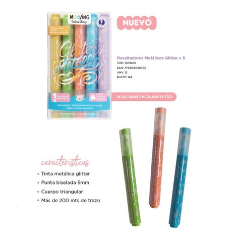 Mooving Coloring Resaltador x5 Glitter Metallic (3051605)