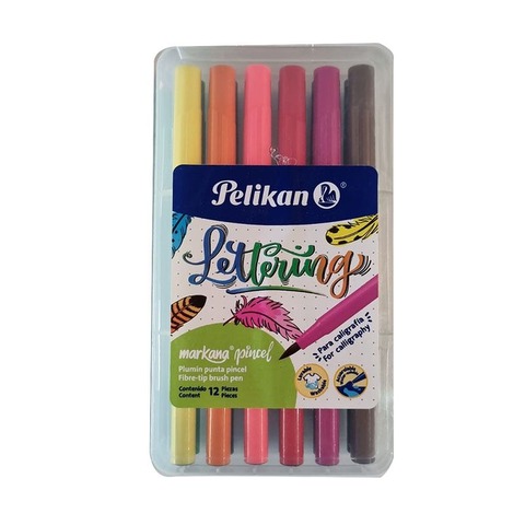 Marcador Pelikan Markana x12 Punta Pincel Lettering colores clásicos