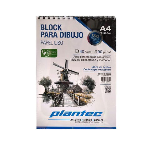 Block Plantec A4 Liso 90gr 40h Espiral Superior (15602)