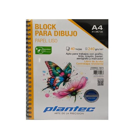 Block Plantec A4 Liso 240gr 40h Espiral Lateral (15679)