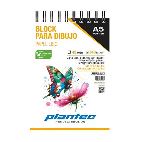 Block Plantec A5 Liso P/Bocetos 40Hj 240grs - Espiral Superior (15675)