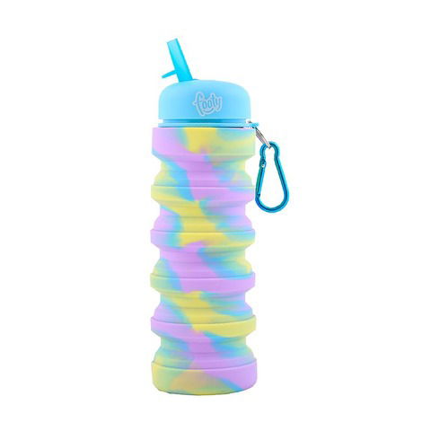 Botella Caramañola Footy Silicona Plegable Marmolado 550ml (20-D) Celeste + Lila + Amarillo