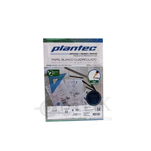 Block Plantec A5 Cuadriculado 90gr 40h. Emblocado 15646