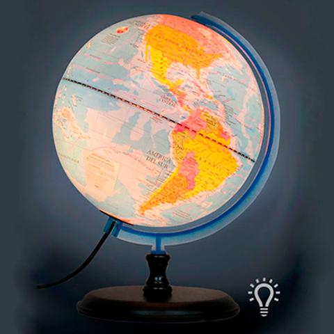 Globo Terráqueo Base Madera. Politico con Luz (309LW)