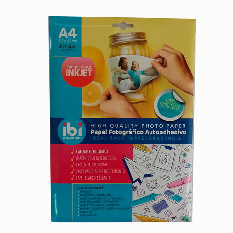 Hoja A4 Inkjet Adhesiva Glossy 120/135/150gr x20 (Fotografico) (620195)