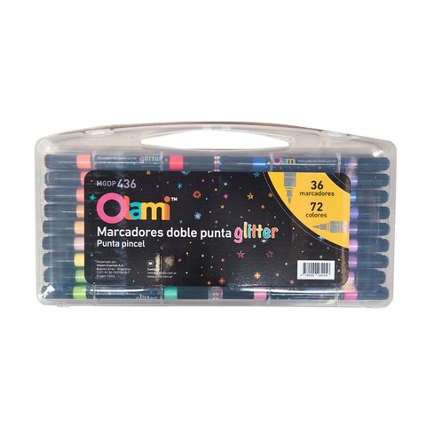Marcador Olami Bicolor Glitter Doble punta pincel x36 (MGDP436)