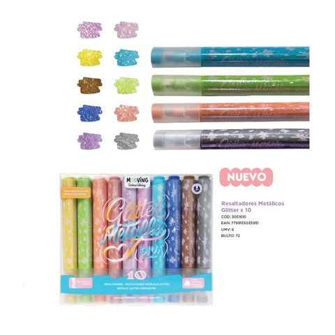 Mooving Coloring Resaltador x10 Glitter Metallic Plus (3051610)