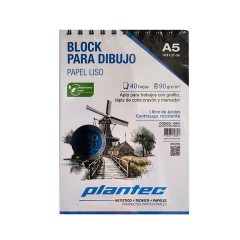 Block Plantec A5 Liso 90gr 40h Espiral Superior (15601)