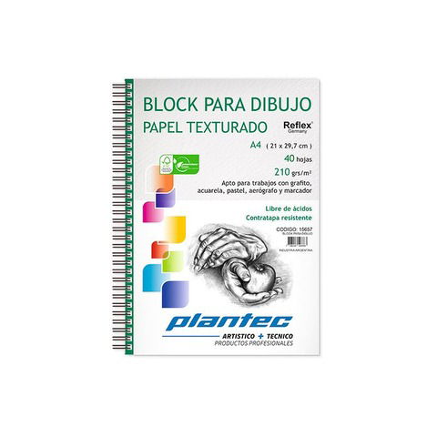 Block Plantec A4 Rugoso 210gr 40h Espiral Lateral (15657)