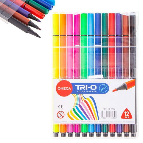 Marcador Omega Tri-O x12 Colores Finos 