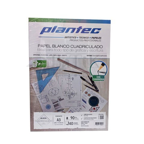 Block Plantec A3 Cuadriculado 90gr 40h. Emblocado 15648