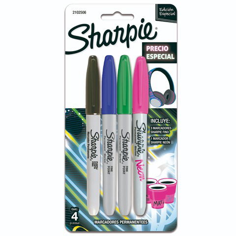 Marcador Sharpie Set x 4 Fino (con 1 neón) 