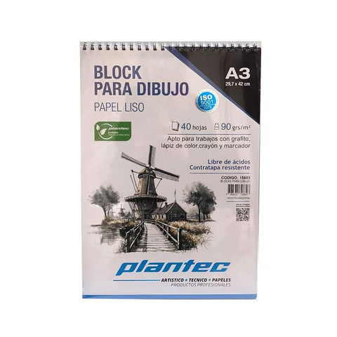 Block Plantec A3 Liso 90gr 40h Espiral Superior (15603)