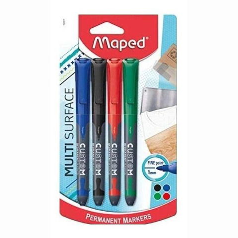 Marcador Maped Permanente fino x4 Multi Surface