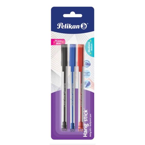 Lapicera Pelikan Hang Stick x3 (Az-Ne-Rojo)