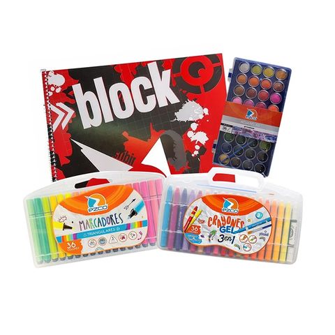Kit Ezco Acuarelas + Ceras + Marcadores + Block A3