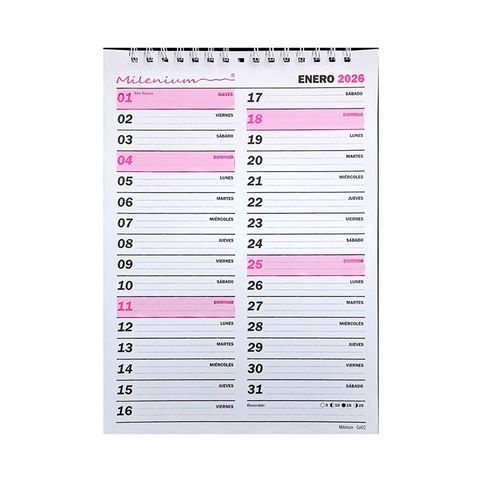 Calendario 2026 Milenium Esp. 32,5x23 cm (Oficio Vertical) (CA02)