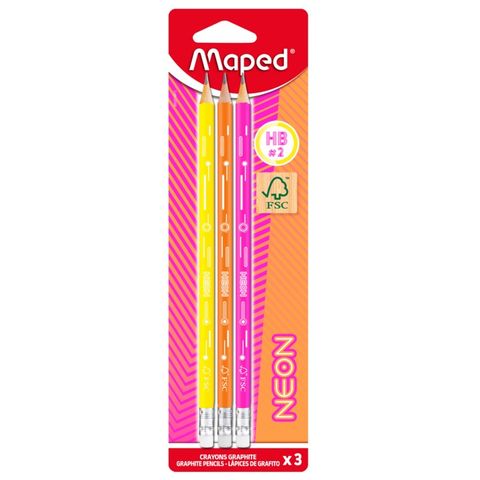 Lápiz Negro Maped con Goma Neón Blister x3 (853710)