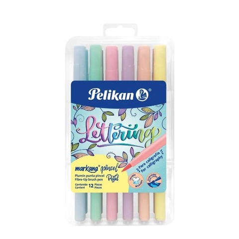 Marcador Pelikan Markana x12 Punta Pincel Lettering Tonos Pastel