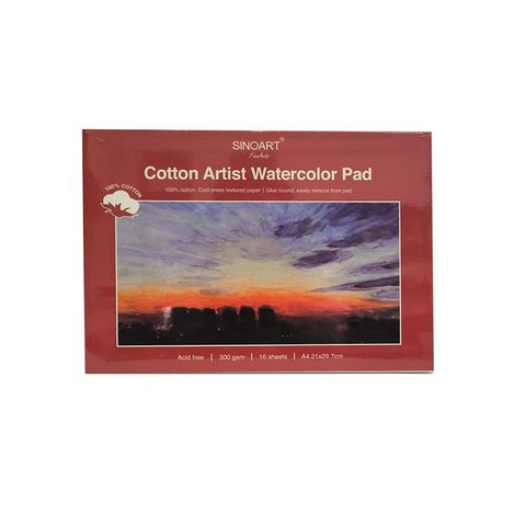 Block Sinoart P/Acuarela 100% Algodon A4 300Grs. 16Hj Emblocado (Z048-A4)