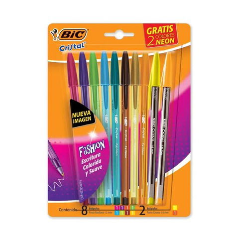 Lapicera Bic Fashion x10 (1.2mm) 8+2 Neon Gratis (0913)