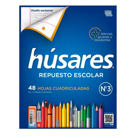   Repuesto Nº3 Husares x 48 Hojas - 90Grs. Cuadriculado