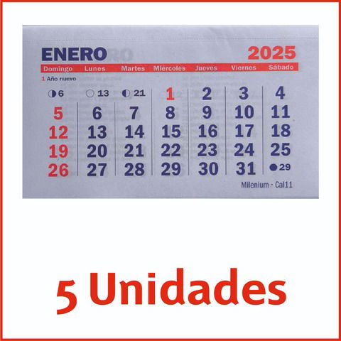 Calendario 2025 (Sin Espiral) 11,5x20cm x5 (CA11)